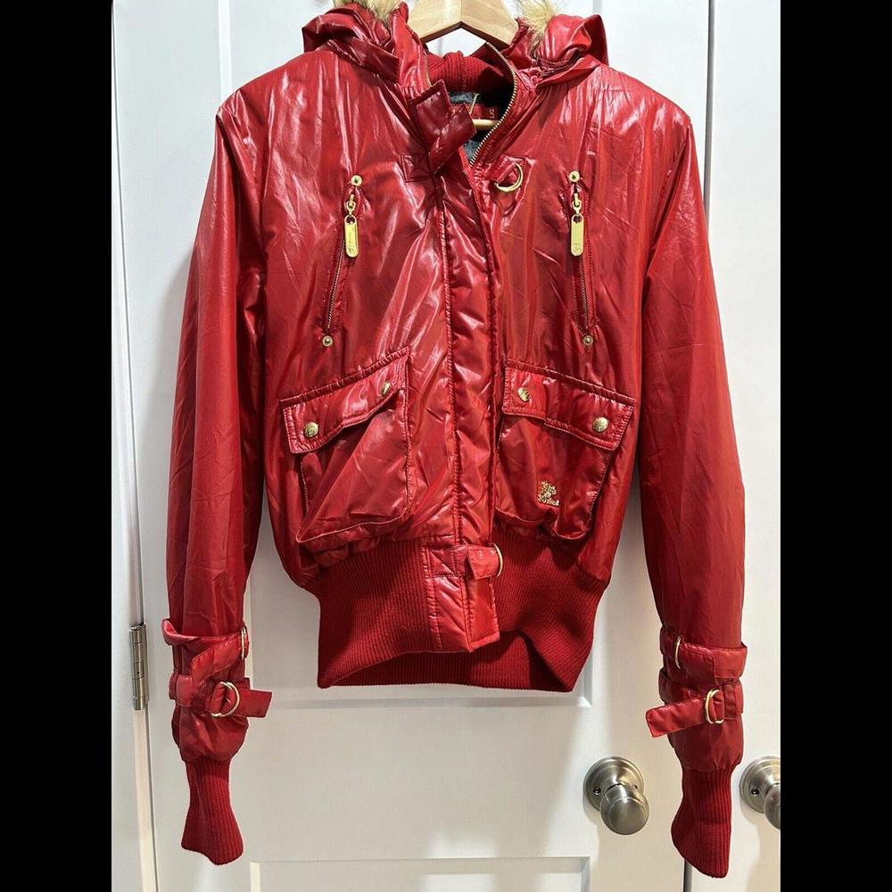 Vtg Y2k Apple Bottoms Jeans Red Puffer Jacket Bomber Red Removable Good Large